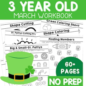 Preschool March Packet Age 3, Preschool Curriculum, Pre-K Curriculum, Homeschool Three Years Old Preschool Learning Binder Toddler Busy Book