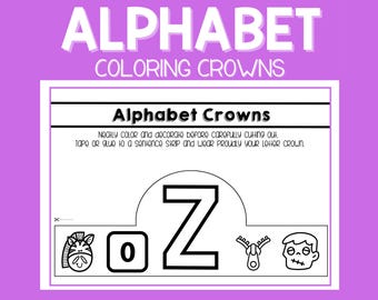 Alphabet Coloring Crowns: ABC Worksheets, Pre-K (Digital Download)