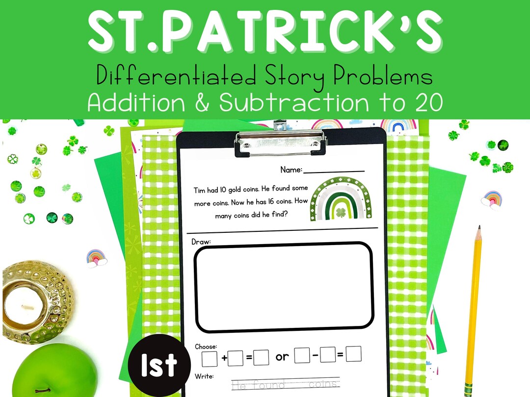 1st Grade Math St. Patrick's Day Word Problems: Addition & Subtraction ...