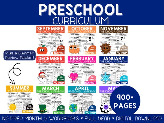 Full Year Monthly Preschool Curriculum with Lesson Plans and Worksheets