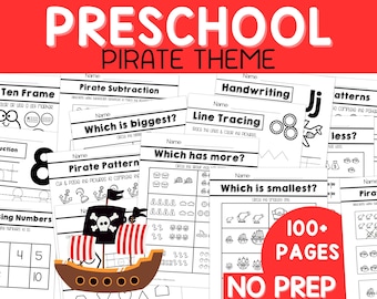 Pre-K-curriculum piraten, leerplan kleuterschool, leerpakket pirateneenheid, kleuterschoolgereedheid, kleuterwerkboek piratenschip, kleuterschool