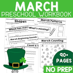 March Pre-K Curriculum, Preschool Curriculum, Busy Book Learning Binder, Spring Preschool Workbook, Pre K Lesson Plans, St. Patrick&#39;s Day