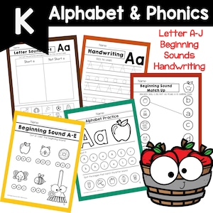 May include: Black and white printable worksheets for kindergarten students learning the letter A and its sounds. The worksheets include activities like tracing the letter, matching pictures with the letter sound, and identifying the short and long sounds of the letter.