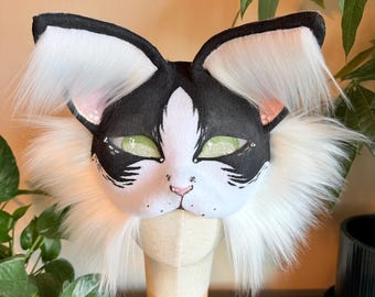 Masque de chat noir et blanc Therian Tuxedo