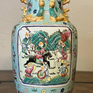 Antique Chinese Famille Rose Ceramic Vase 15" Qianlong Mark Republic Era