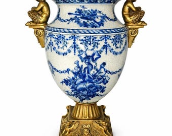 Wilson Porcelain. Gilt Mantel Vase  Bronze Satyr.