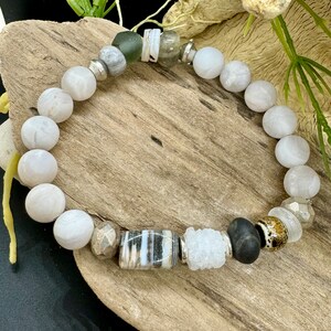 Mystic Horizon Beaded Bracelet by JP Designs – White Agate, Druzy Quartz, Banded Agate, Moonstone