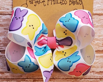 Medium 4 inch Sweet Easter Colorful Candy Peeps Grosgrain Ribbon Hair Bow