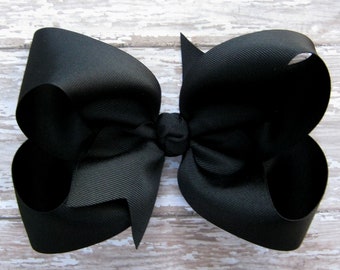Large 6 inch Grosgrain Hair Bow in Black Big Girls Boutique Style Hairbow
