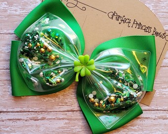 Large Layered Grosgrain Ribbon and Shaker Bow St. Patrick's Day Themed Hair Bow