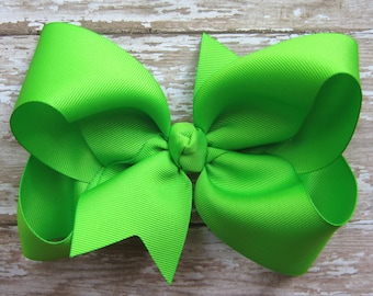 Large 6 inch Grosgrain Hair Bow in Lime Green Big Girls Boutique Style Hairbow