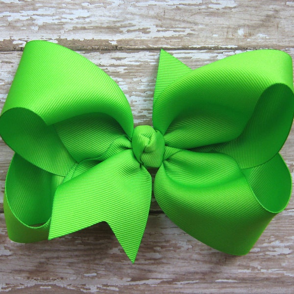 Large 6 inch Grosgrain Hair Bow in Lime Green Big Girls Boutique Style Hairbow