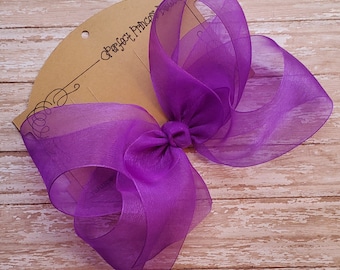 X Large KING Size Sheer Organza Hair Bow in Purple