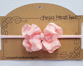 Small Satin Double Ruffle Hair Bow on Stretchy Infant Baby Headband in Your Choice of Colors
