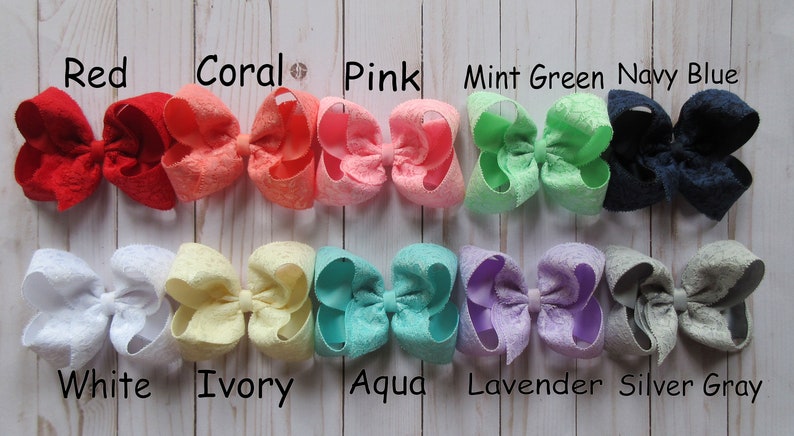 CUSTOM Color Choice Grosgrain Ribbon with Lace Overlay Medium 4 inch Boutique Hair Bow