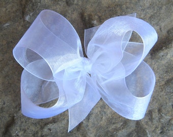 Large KING Size Sheer Organza Hair Bow Done in White