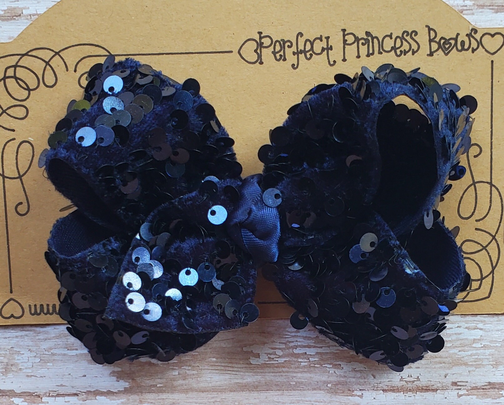 Medium 4 Inch Navy Blue Sequin Ribbon Hair Bow Formal Wear Hairbow Clip ...