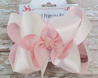 Light Pink Large 5 inch Double Layered Satin Hair Bow