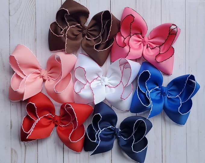 Custom You Choose the Color Large 6 Inch Moonstitched Grosgrain Ribbon Boutique Hair Bow