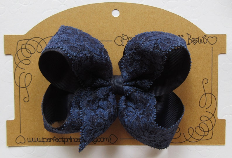 CUSTOM Color Choice Grosgrain Ribbon with Lace Overlay Medium 4 inch Boutique Hair Bow