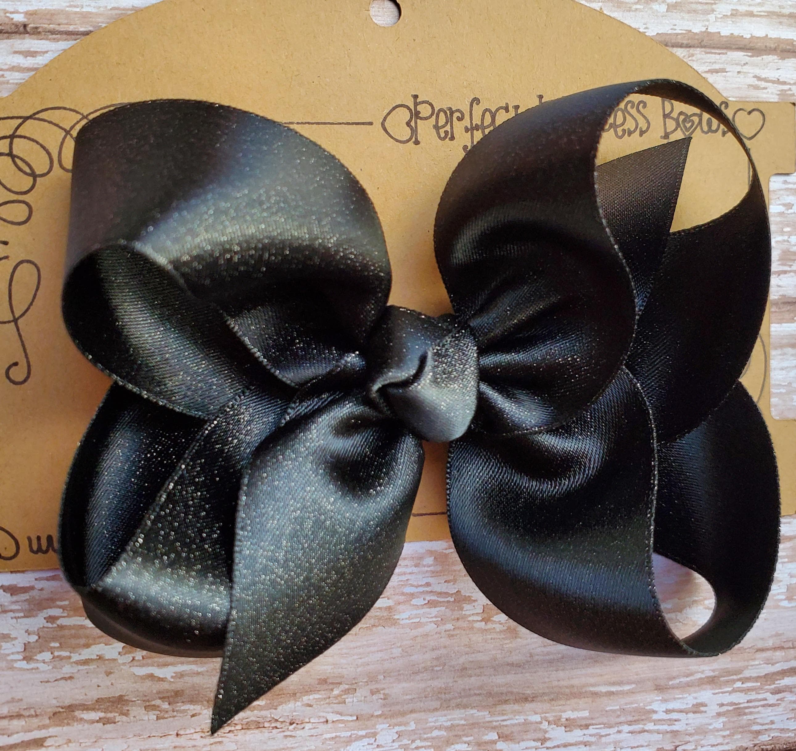 Black Shimmer Satin Boutique Hair Bow - Your Choice of 4 inch or 5 inch Bow