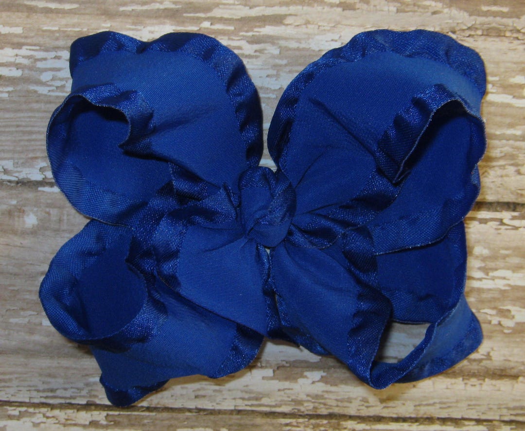 Medium 4 Inch Satin Edge Taffeta Double Ruffle Hair Bow in Royal Blue - Etsy