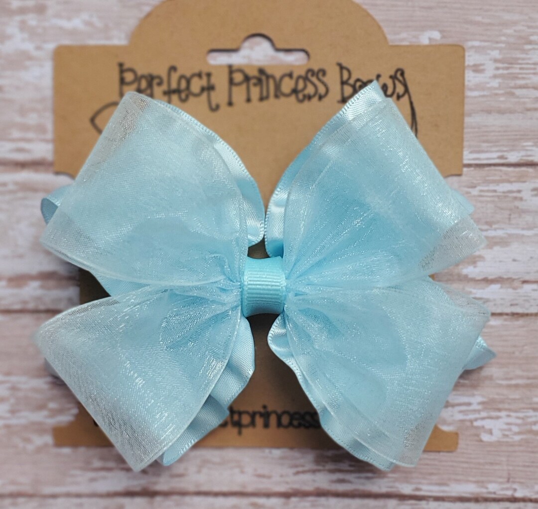 Medium 4 Inch Double Layer Organza and Satin Ruffle Ribbon Hair Bow in ...