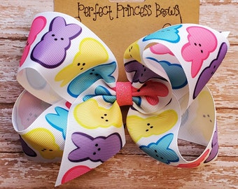 Large 5 inch Sweet Easter Colorful Candy Peeps Grosgrain Ribbon Hair Bow