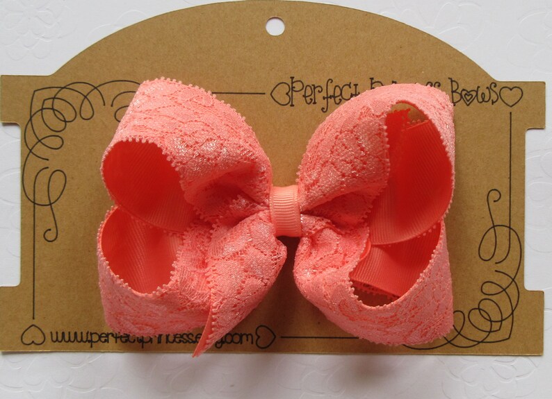 CUSTOM Color Choice Grosgrain Ribbon with Lace Overlay Medium 4 inch Boutique Hair Bow