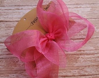 X Large KING Size Sheer Organza Hair Bow in Hot Pink