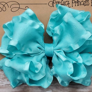 Triple Layer Robin's Egg Blue Satin Double Ruffle Boutique Hair Bow