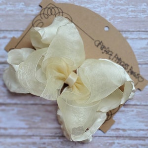 Layered 5 inch Ivory Double Ruffle & Sheer Organza Hair Bow - Boutique Hairbow