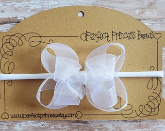 CUSTOM You Chose the Color - Organza Double Layer Loopy Style Organza Hair Bow on Stretchy Infant Baby Headband