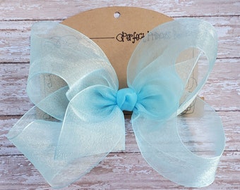 X Large KING Size Sheer Organza Hair Bow in Light Blue
