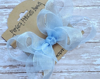 Light Blue 4 inch Double Layer Loopy Style Sheer Organza Hair Bow