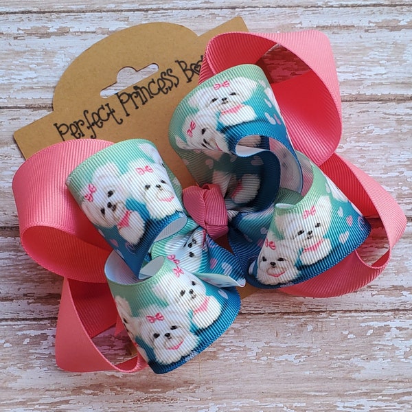 Double Layer Sweet Puppy Love Grosgrain Ribbon Boutique Hair Bow