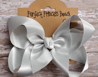 Silver Stardust Satin Boutique Hair Bow - Your Choice of 4 inch or 5 inch Bow