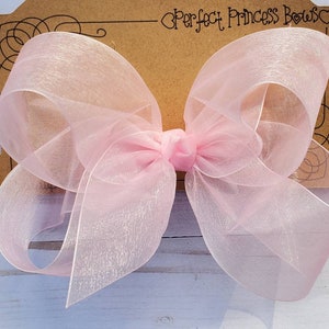 X Large KING Size Sheer Organza Hair Bow in Light Pink