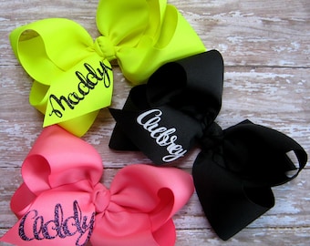 Custom Glitter Name Monogram Personalized Large Grosgrain Hair Bow