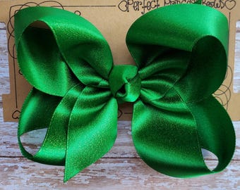 Emerald Green Shimmer Satin Hair Bow: Boutique Style, 4 or 5 Inch