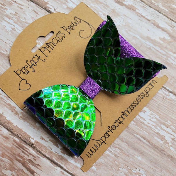 Purple and Green Mermaid Scales Glitter Hair Bow Hairbow Clippie