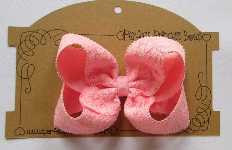 CUSTOM Color Choice Grosgrain Ribbon with Lace Overlay Medium 4 inch Boutique Hair Bow
