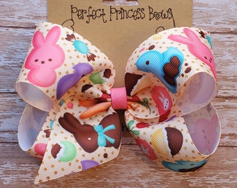 Easter Candy Print Grosgrain 5 inch Loopy Boutique Style Hair Bow