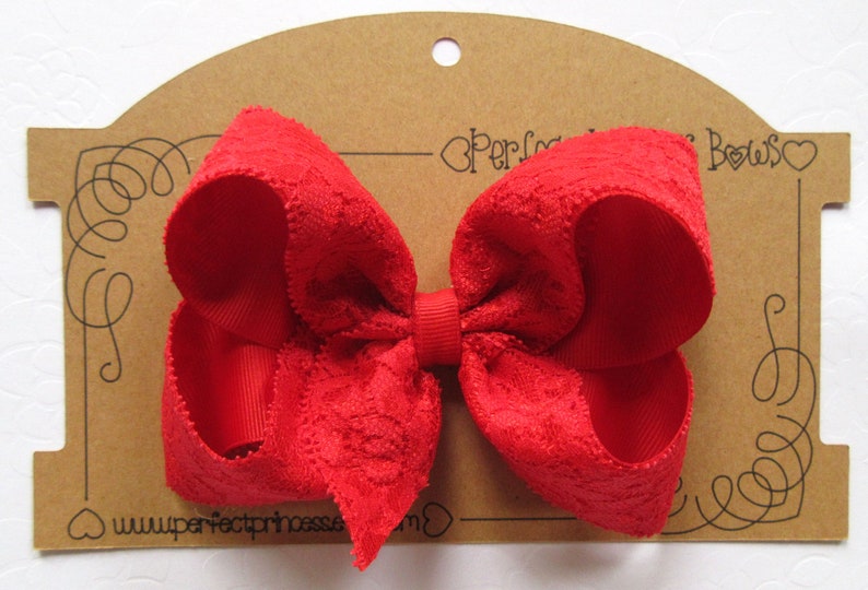 CUSTOM Color Choice Grosgrain Ribbon with Lace Overlay Medium 4 inch Boutique Hair Bow