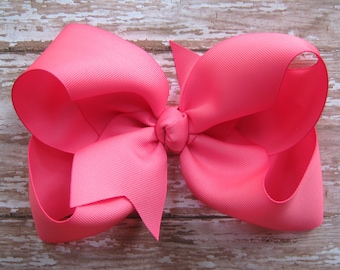 Large 6 inch Grosgrain Hair Bow in Bubble Gum Pink Big Girls Boutique Style Hairbow