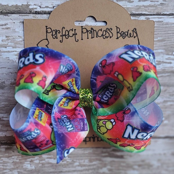Nerds Candy Medium 4 inch Grosgrain Ribbon Boutique Style Hair Bow