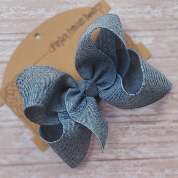 X-Large 6 inch King Size Denim Fabric Big Boutique Hair Bow