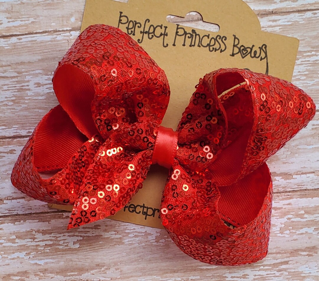 Medium 4 Inch Red Sequin Ribbon Hair Bow Formal Wear Hairbow Clip - Etsy