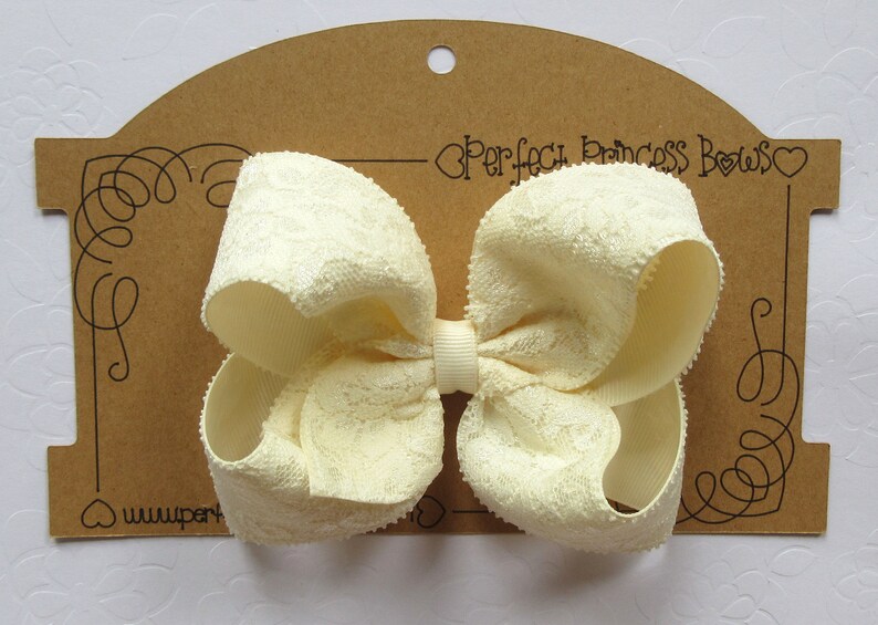 CUSTOM Color Choice Grosgrain Ribbon with Lace Overlay Medium 4 inch Boutique Hair Bow