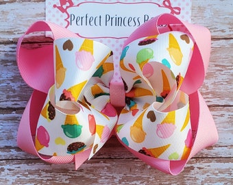 Double Layer Ice Cream Cones and Pink Grosgrain Ribbon Boutique Hair Bow